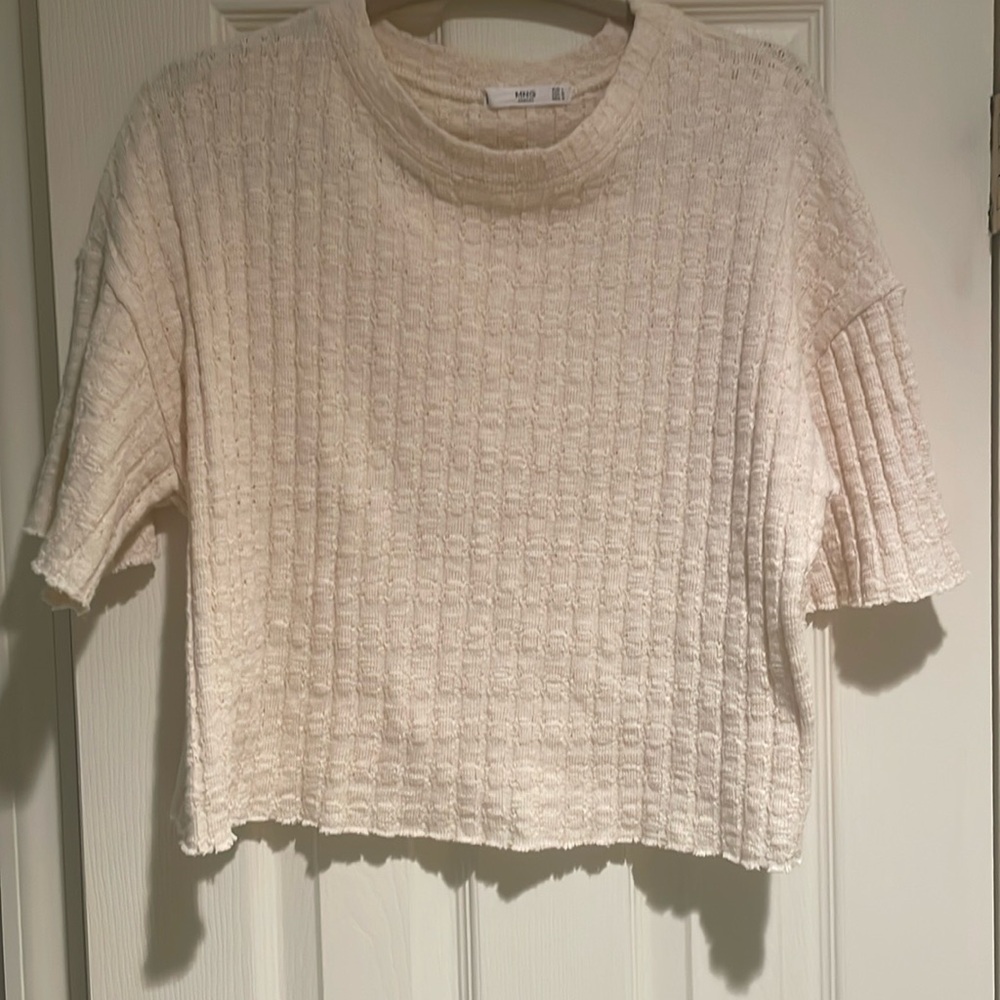 MING casual beige knit short sleeve sweater size m